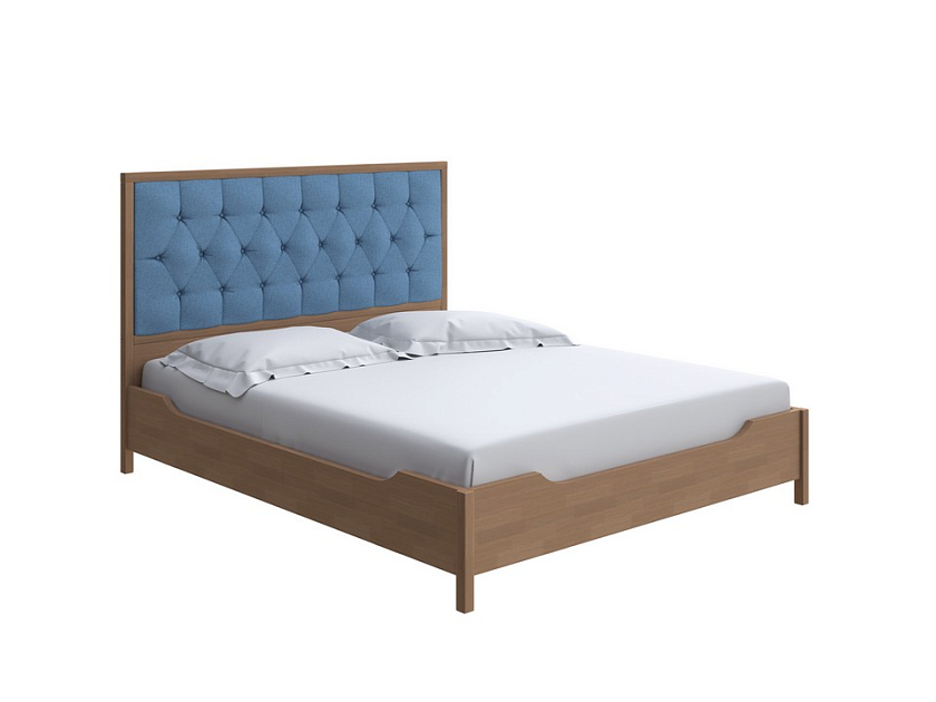 Кровать Vester 160x190 Ткань/Массив Лама Индиго/Антик (сосна) - Современная кровать со встроенным основанием