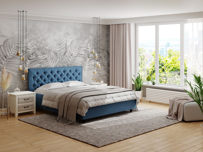 Кровать Teona 160x190 Ткань: Рогожка Тетра Имбирь - Кровать с высоким изголовьем, украшенным благородной каретной пиковкой.